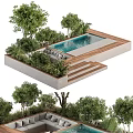 Outdoor Living Space Design With Swimming Pool Greenery And Seating Area