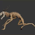 Grotesque Creature Sculpture with Deer Antler Skull and Distorted Limbs 3d model