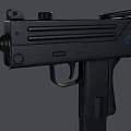 Black Submachine Gun Weapon Featuring Barrel Magazine and Ergonomic Grip Design 3d model