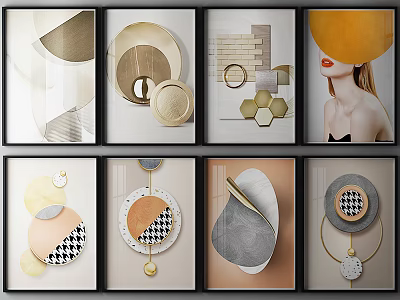 Modern Decorative Wall Art Pieces Featuring Geometric Shapes And Female Portrait 3d model