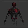 Intelligent Machine With Sleek Red Black Metallic Body And Complex Armor Design