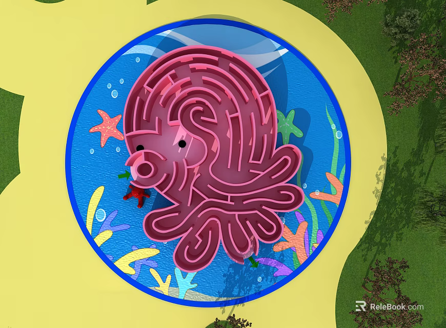 Octopus Shaped Kids Playground Maze Equipment with Sea Star Fish and Aquatic Plants Design 3d model 