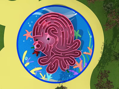 Octopus Shaped Kids Playground Maze Equipment with Sea Star Fish and Aquatic Plants Design 3d model