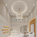 Modern Beauty Hair Salon Interior With Open Space Chandelier White Reception Desk And Product Shelves