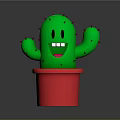 Cute Green Cactus With Smiling Face In Red Pot Cartoon Style Decoration