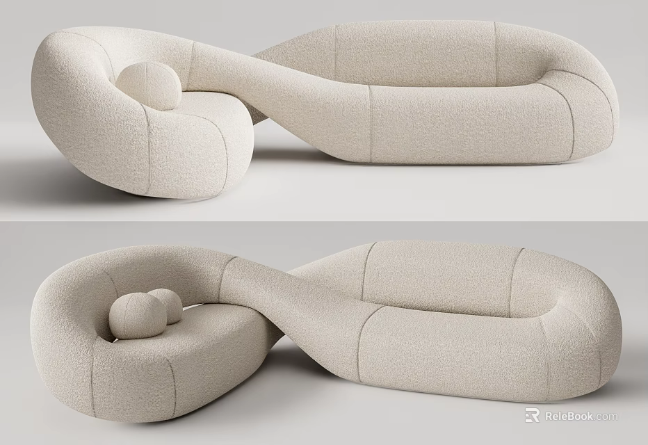 Irregular Sofa Beige Fabric Curved Design Comfortable Seating Unique Shape Modern Living Room 3d model 