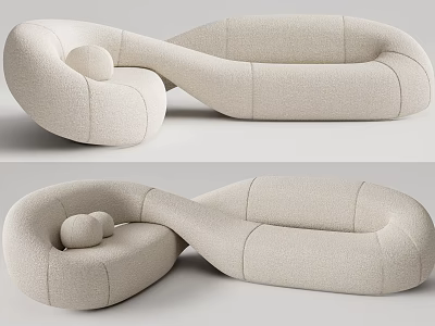 Irregular Sofa Beige Fabric Curved Design Comfortable Seating Unique Shape Modern Living Room 3d model