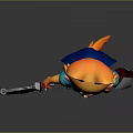 Cute Orange Fox Game Character In Blue Outfit With Sword And Bucket