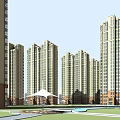 Modern High Rise Residential Building Community With Landscaped Layout And Facilities
