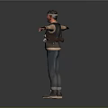 3D Model Man With Arms Outstretched Wearing Black Vest Brown T-Shirt Blue Jeans Gray Sneakers