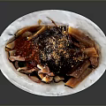 Colorful Mixed Cold Appetizer With Red Sauce And Spicy Seasoning On White Plate