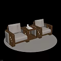 Cozy Modern Single Sofas Interior With Wooden Frame White Cushion And Small Coffee Table 3d model