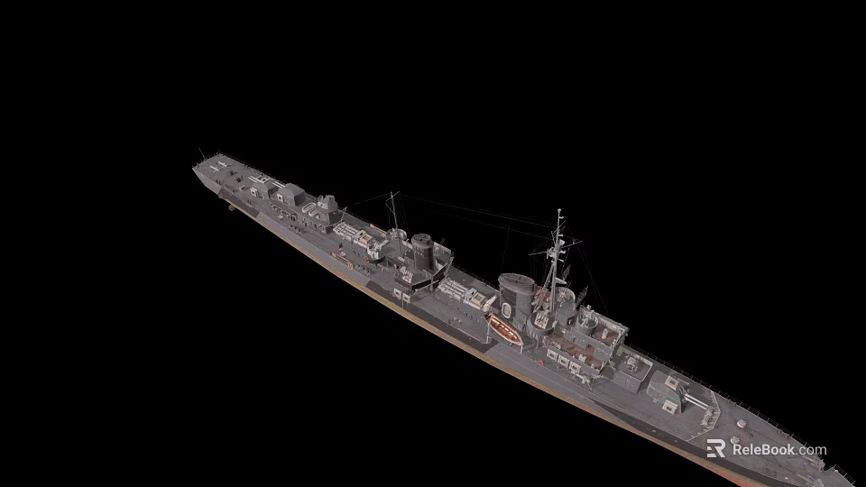 Detailed Military Warship Model Featuring Side View With Deck And Turrets 3d model 