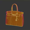 Classic Orange Leather Handbag With Top Handle Metal Lock And Decorative Charm