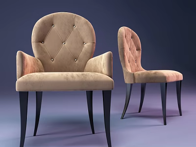 Modern Beige Velvet Armchairs With Tufted Backrest And Black Slim Legs 3d model