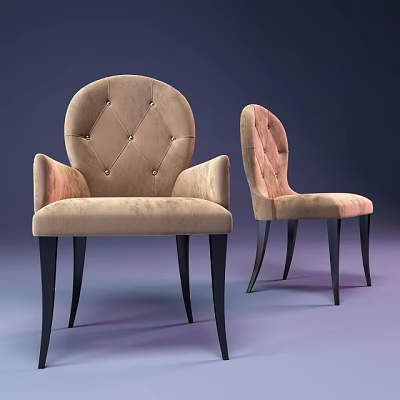 Modern Beige Velvet Armchairs With Tufted Backrest And Black Slim Legs 3d model