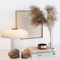 Modern Decorative Accessories Set With Marble Lamp Golden Art Pampas Grass Brass Bowl And Books