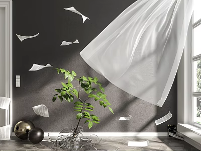 Modern Plant Blow Curtain Plant Book Combo 3d model