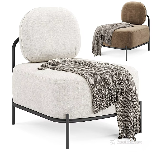 Modern Office Chair Light Beige And Brown Upholstered Fabric With Knitted Blanket Black Metal Legs 3d model 
