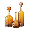 Decorative Amber Glass Wine Bottles In Three Unique Sizes And Designs 3d model