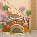 Colorful Birthday Photo Spot With Pink Green Balloons Rainbow And Animal Figures