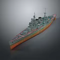 Detailed Battleship Model With Turrets Masts And Weathered Hull Color Design
