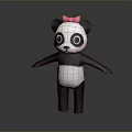 Cute Panda Game Movie Character With Pink Bow Big Eyes And Standing Pose