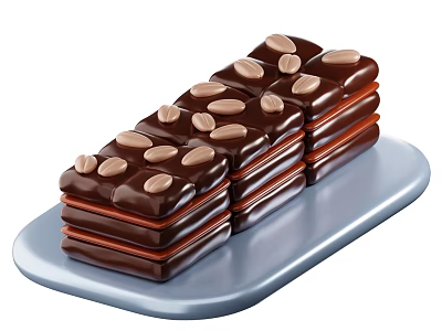 Delicious Stacked Chocolate Layers Topped With Roasted Nuts On Ceramic Plate 3d model