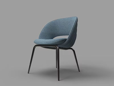 Modern Blue Fabric Single Chair With Curved Backrest And Black Metal Legs 3d model