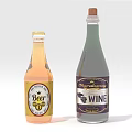 Orange Glass Beer Bottle And Dark Wine Bottle With Clear Labels On White Surface