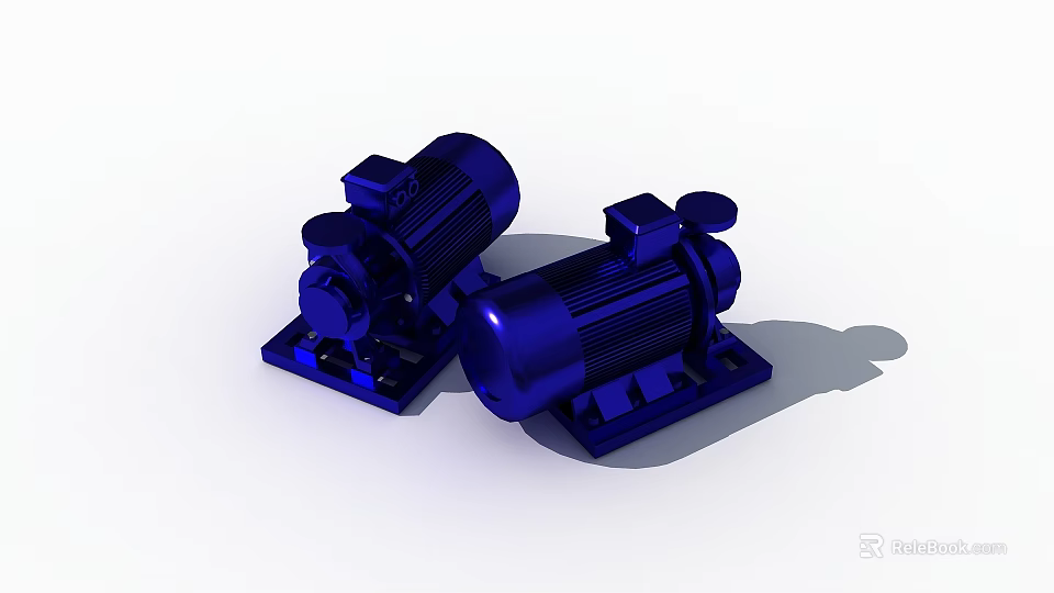 Two Blue Heavy Duty Industrial Mechanical Equipment Units With Mounting Base 3d model 