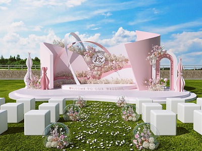 Modern Lawn Wedding Pink Korean Style Floral Art Seaside Outdoor Road Lead Curver Style Area Beautiful 3d model