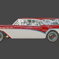 Classic Red and White Station Wagon with Chrome Accents and Vintage Wheels