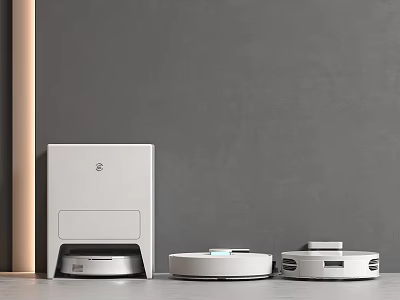 Smart Robot Vacuum Cleaners And Charging Dock In Modern Space 3d model