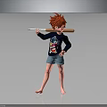 Red Haired Girl Holding Baseball Bat Standing With Adorable Small Dog Companion