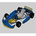 Blue and Yellow Race Car Chassis with Frame Seat and Wheels Structure