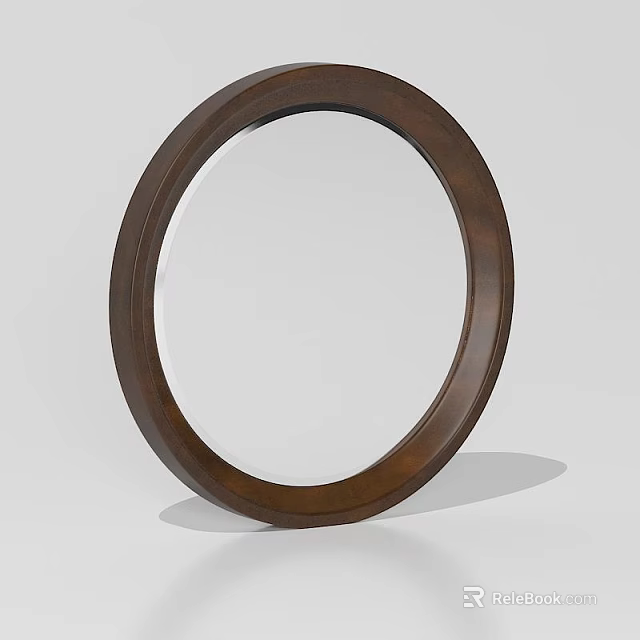 Round Wooden Mirror With Dark Brown Frame And Simple Modern Design 3d model 