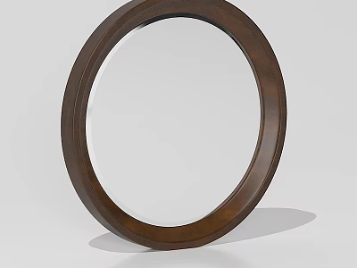 Round Wooden Mirror With Dark Brown Frame And Simple Modern Design 3d model