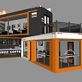 Modern Container Coffee Shop Building With Two Story Design And Glass Facade