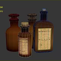 Vintage Amber Medicine Bottles With Labels And Cork Stoppers In Various Sizes