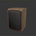 Compact Desktop Computer Speaker with Wooden Enclosure and Black Mesh Front Panel 3d model