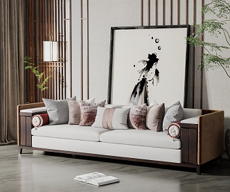 New Chinese-style double sofa 3d model