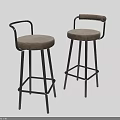 Modern Bar Stools With Black Metal Frame And Gray Upholstered Seat