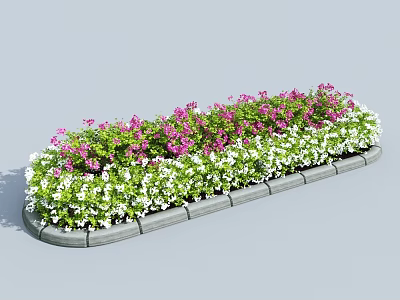 Roadside Flower Bed Facility Featuring Elongated Design Pink White Flowers And Gray Border 3d model