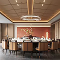 Elegant Chinese Style Dining Room Interior With Red Walls Traditional Painting And Round Table