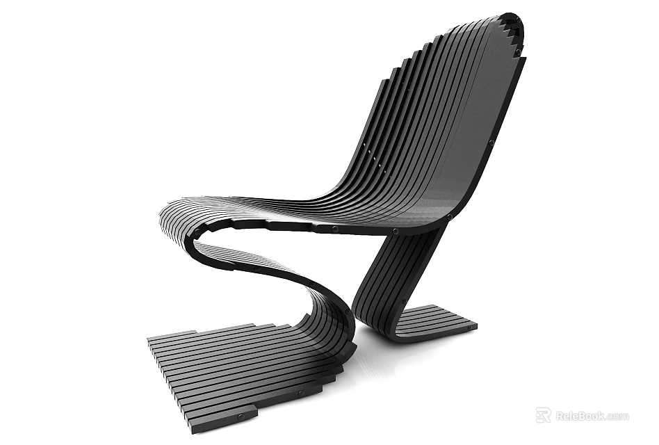 Modern Single Chair Design With Curved Striped Structure And Black Finish 3d model 