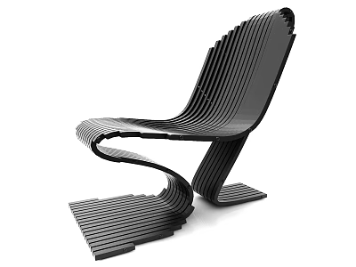 Modern Single Chair Design With Curved Striped Structure And Black Finish 3d model