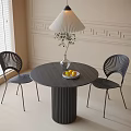 Dark Round Table Black Chairs With Vase Fruit Plate Lamp On Light Wall Decorative Molding