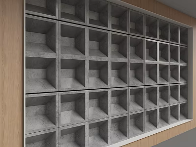 Modern Interior Background Wall With Gray Cube Structure And Wooden Frame 3d model