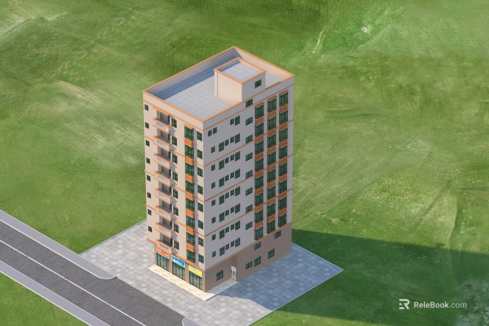 Multi Storey Detached Villa With Balconies Windows Ground Floor Entrance And Green Lawn 3d model 